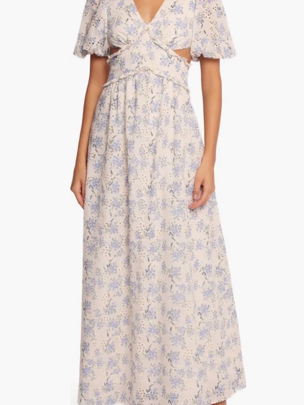 Petal & Pup Cream Maxi Dress with Blue Floral Print
